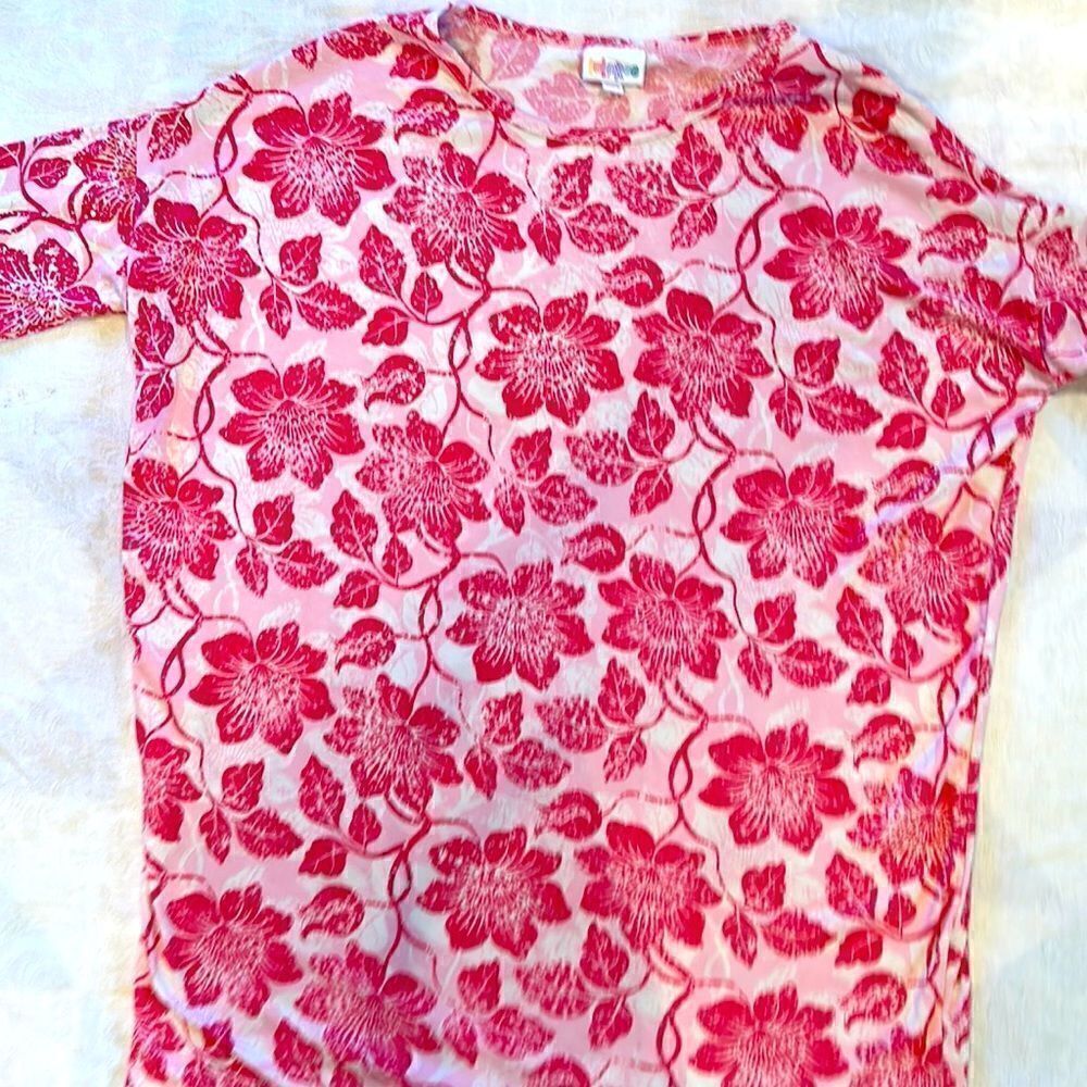 LuLaRoe buttery soft Irma tunic High Low Floral Size XXS Womens Pink White